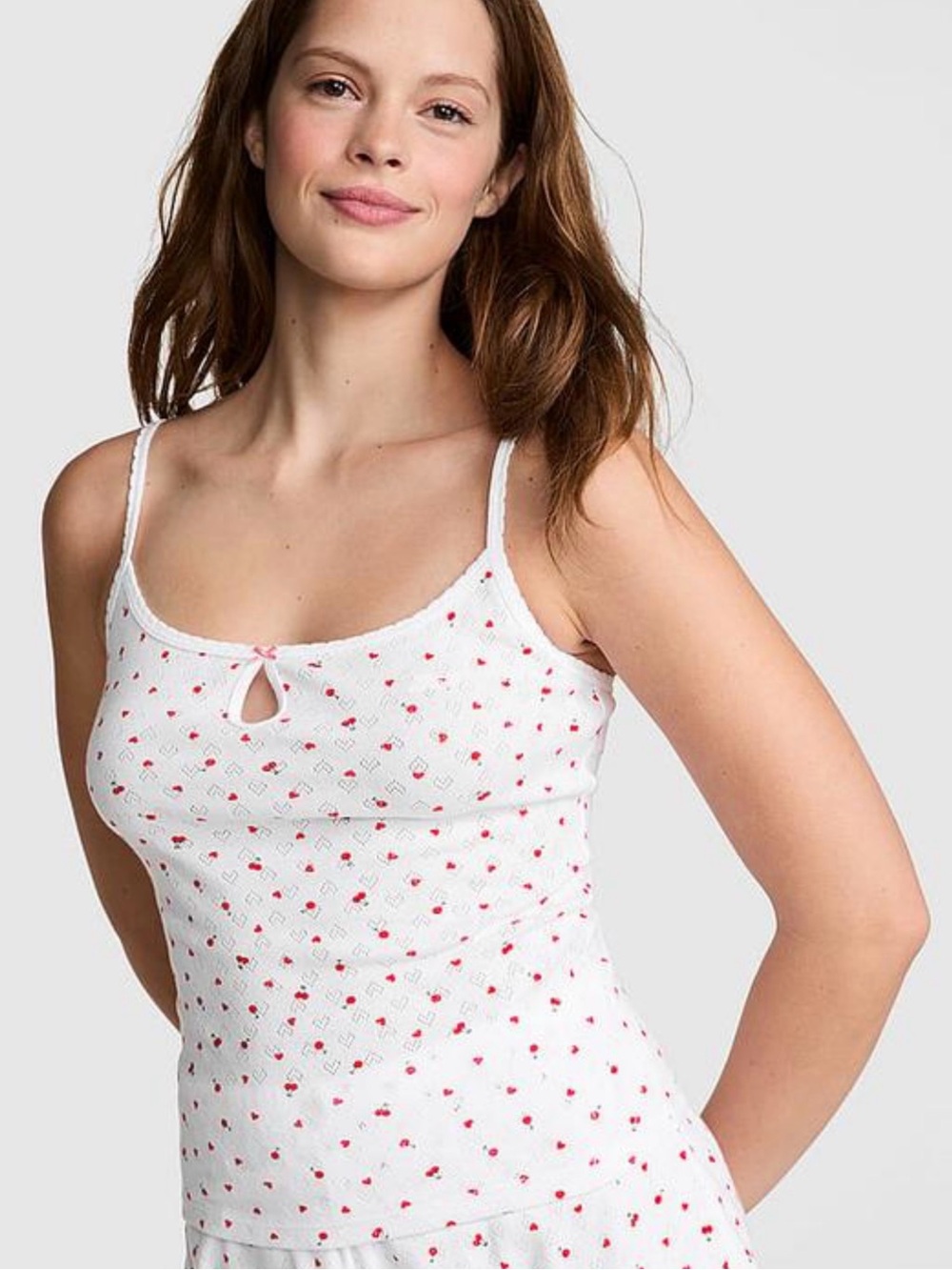 💙 NWT Victoria’s Secret PINK White Cotton Heart / Cherries Pointelle Cami XXL